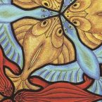 Mosaico con peces, aves y tortugas por M.C. Escher